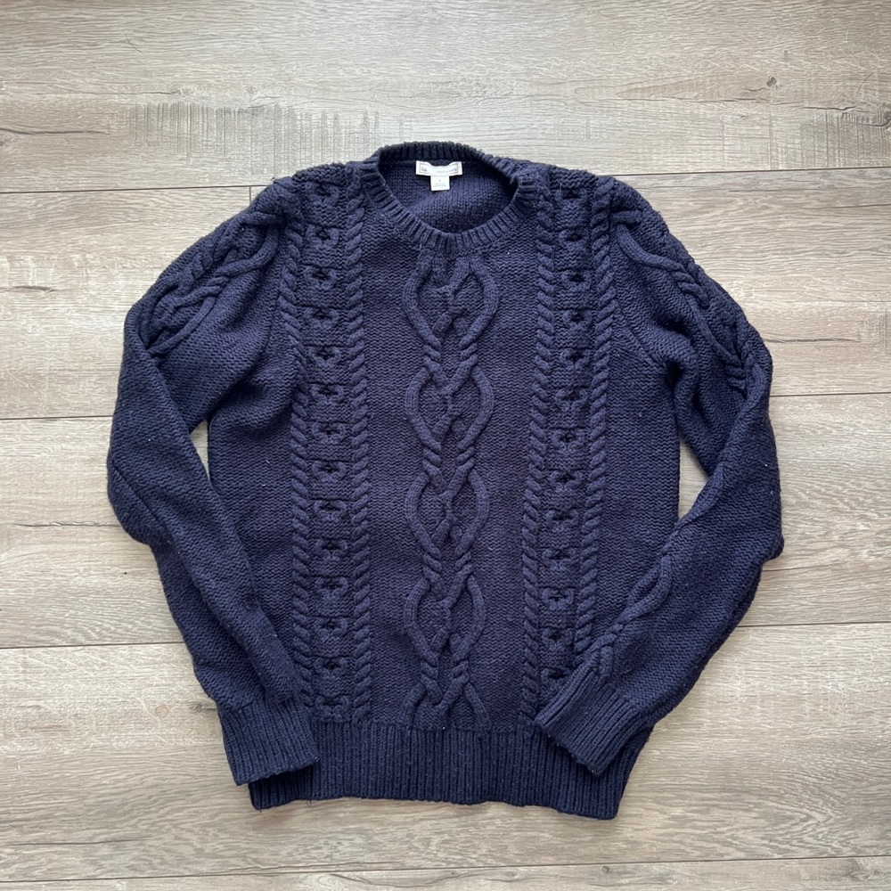 GAP Blue Crew Neck Cable Knit Sweater